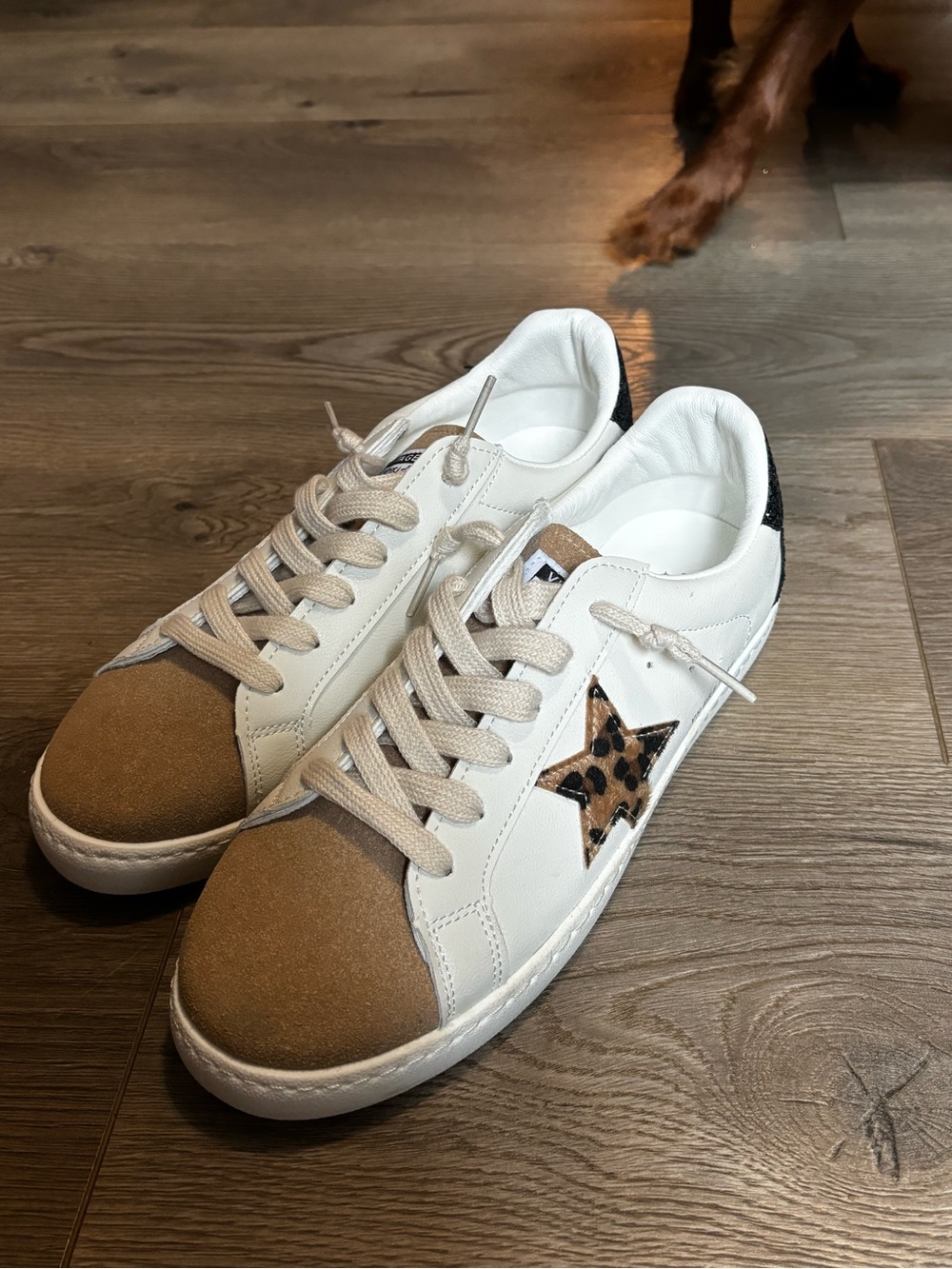 Vintage Havana White Sneakers with Tan Suede Toe and Leopard Star - Picture 3 of 10